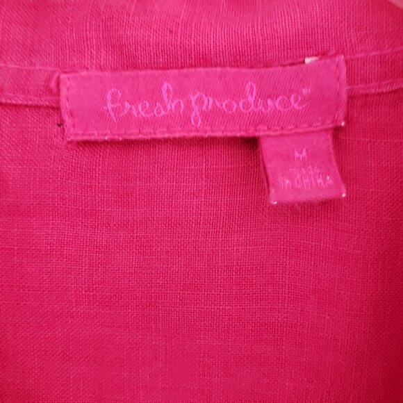 Fresh Produce Button-Front Linen Shirt MEDIUM Pink Roll-Tab Sleeve Chest Pockets - Picture 5 of 7